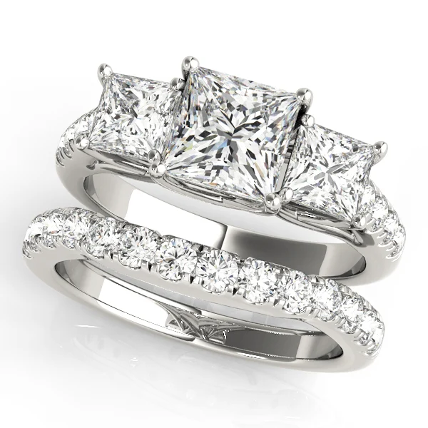 3-Stone Single Row Trellis Princess Engagement Ring - Image 3