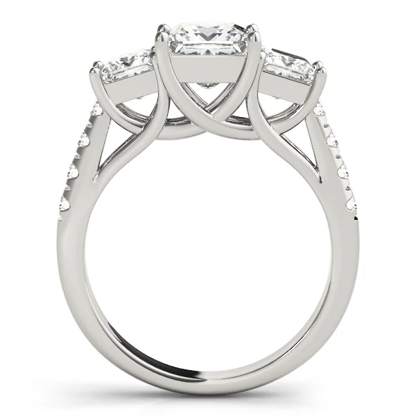 3-Stone Single Row Trellis Princess Engagement Ring - Image 2