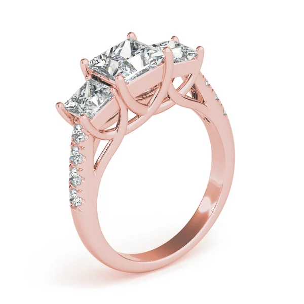 3-Stone Single Row Trellis Princess Engagement Ring - Image 14