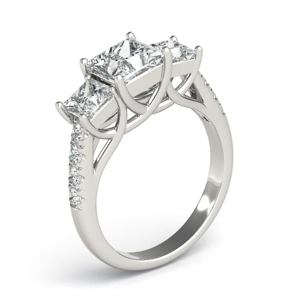 3-Stone Single Row Trellis Princess Engagement Ring - Image 5