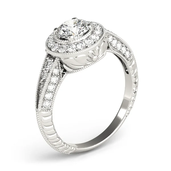 Vintage Inspired Milgrain Round Halo Engagement Ring - Image 4