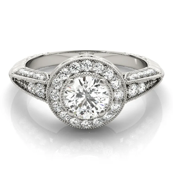 Vintage Inspired Milgrain Round Halo Engagement Ring - Image 3