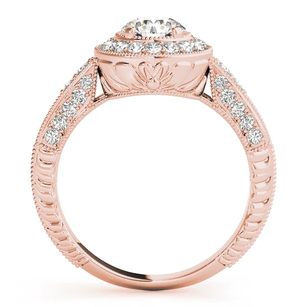 Vintage Inspired Milgrain Round Halo Engagement Ring - Image 10