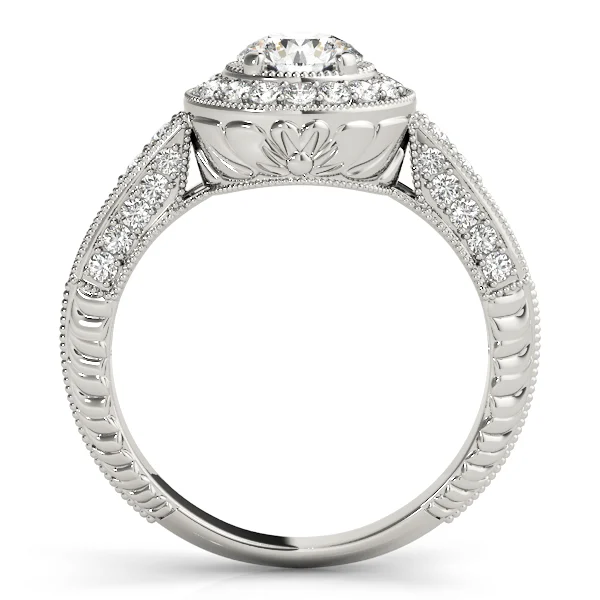 Vintage Inspired Milgrain Round Halo Engagement Ring - Image 2