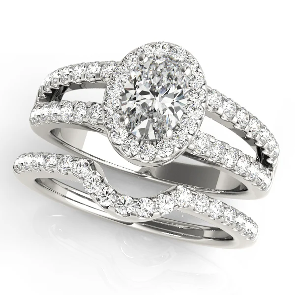 Double Row Split Shank Halo Oval Engagement Ring - Image 3