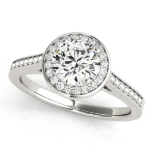 Single Row Accented Halo Bezel Set Engagement Ring