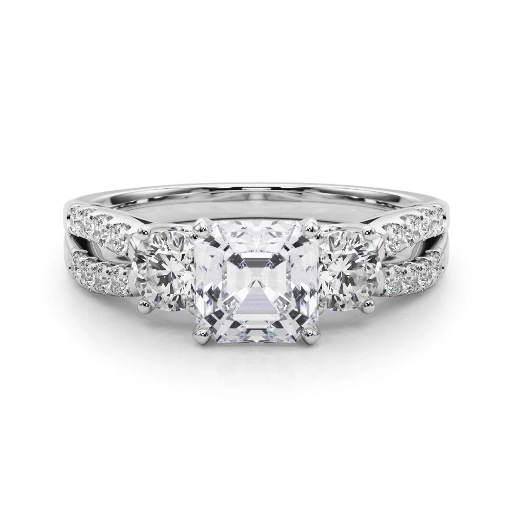 Three Stone Engagement Ring with Split Shank - Image 21