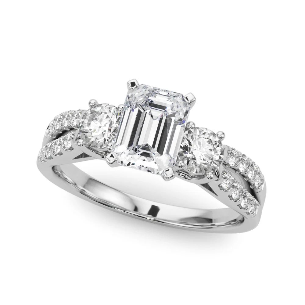 Three Stone Engagement Ring with Split Shank - Image 3