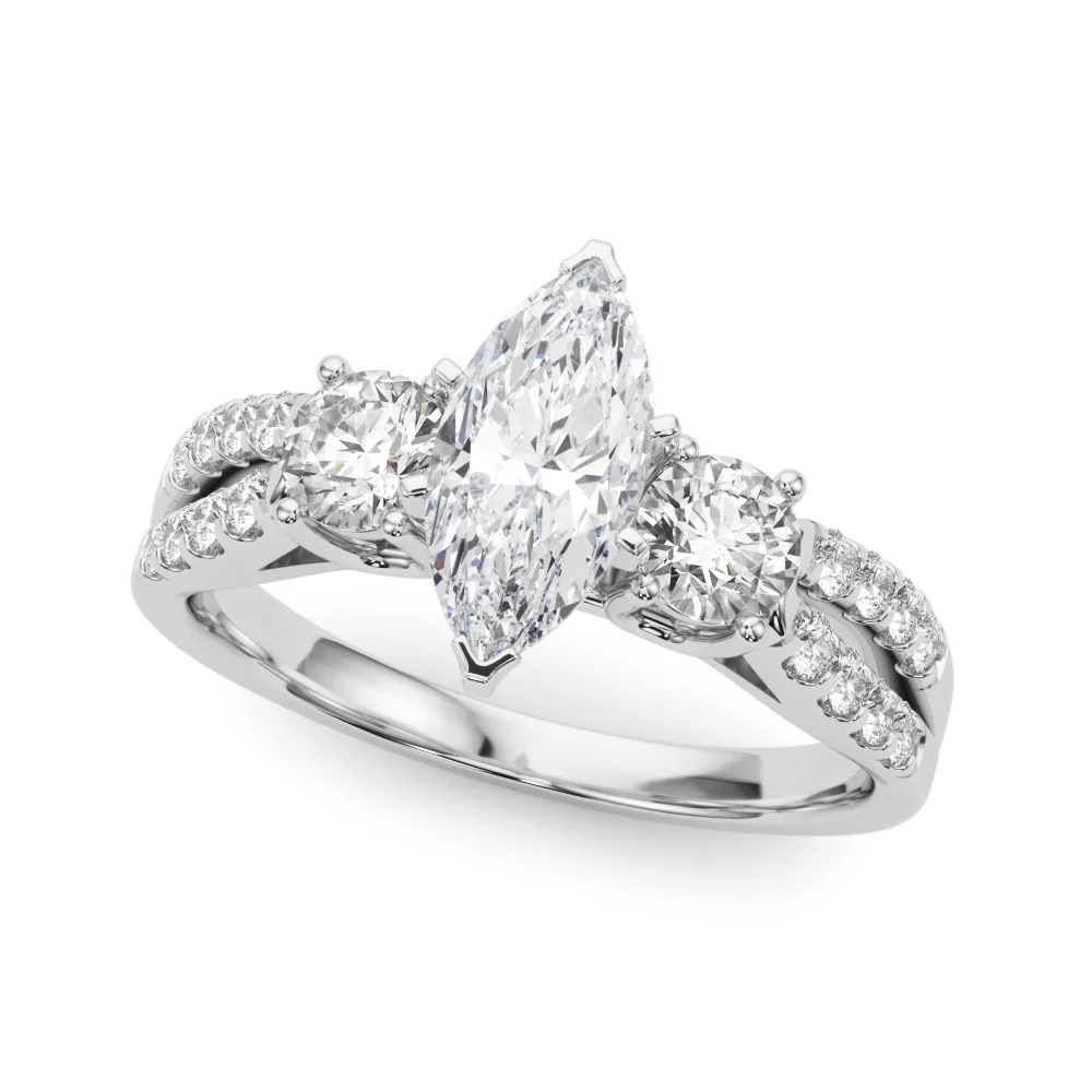 Three Stone Engagement Ring with Split Shank - Image 5