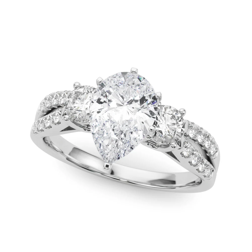 Three Stone Engagement Ring with Split Shank - Image 7