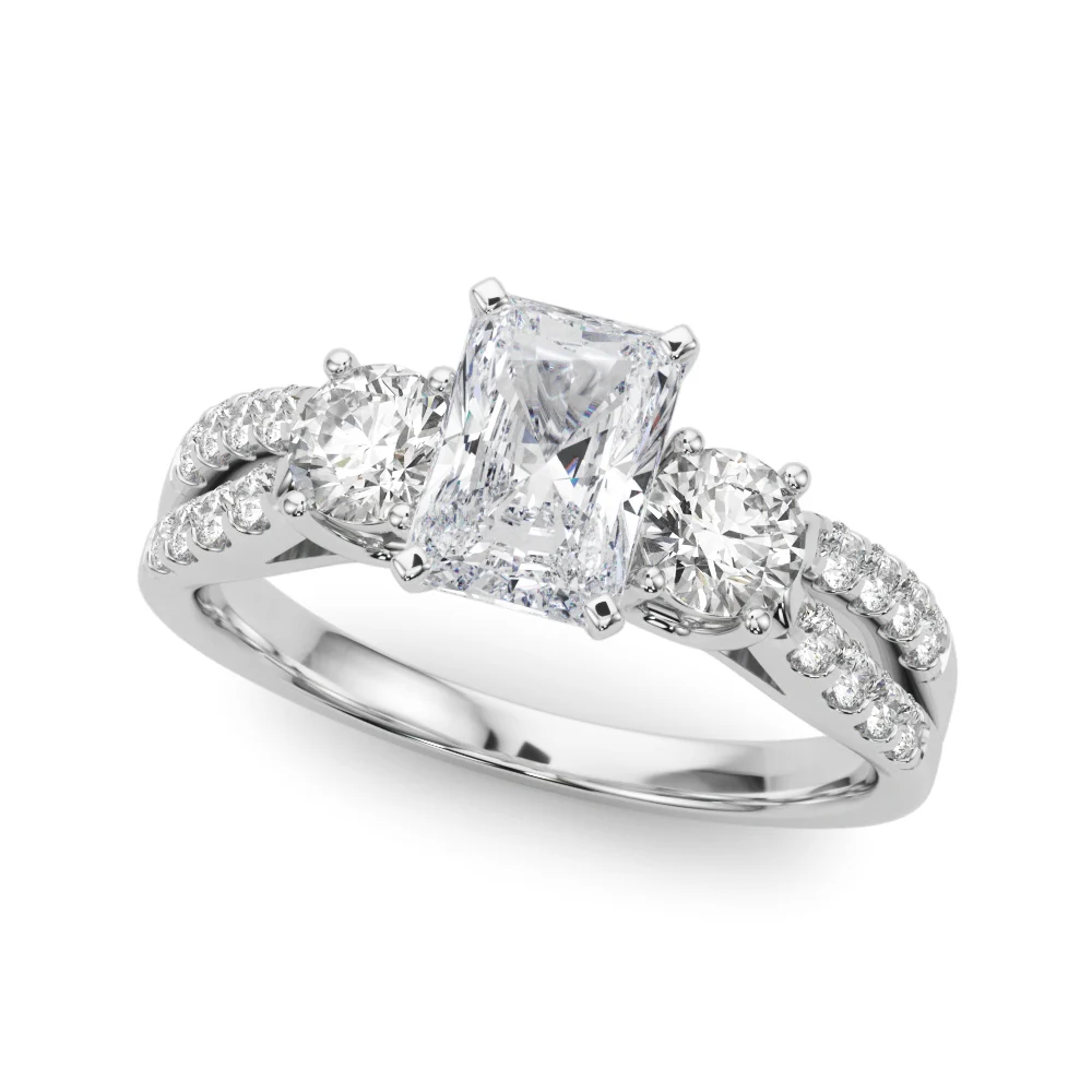 Three Stone Engagement Ring with Split Shank - Image 8
