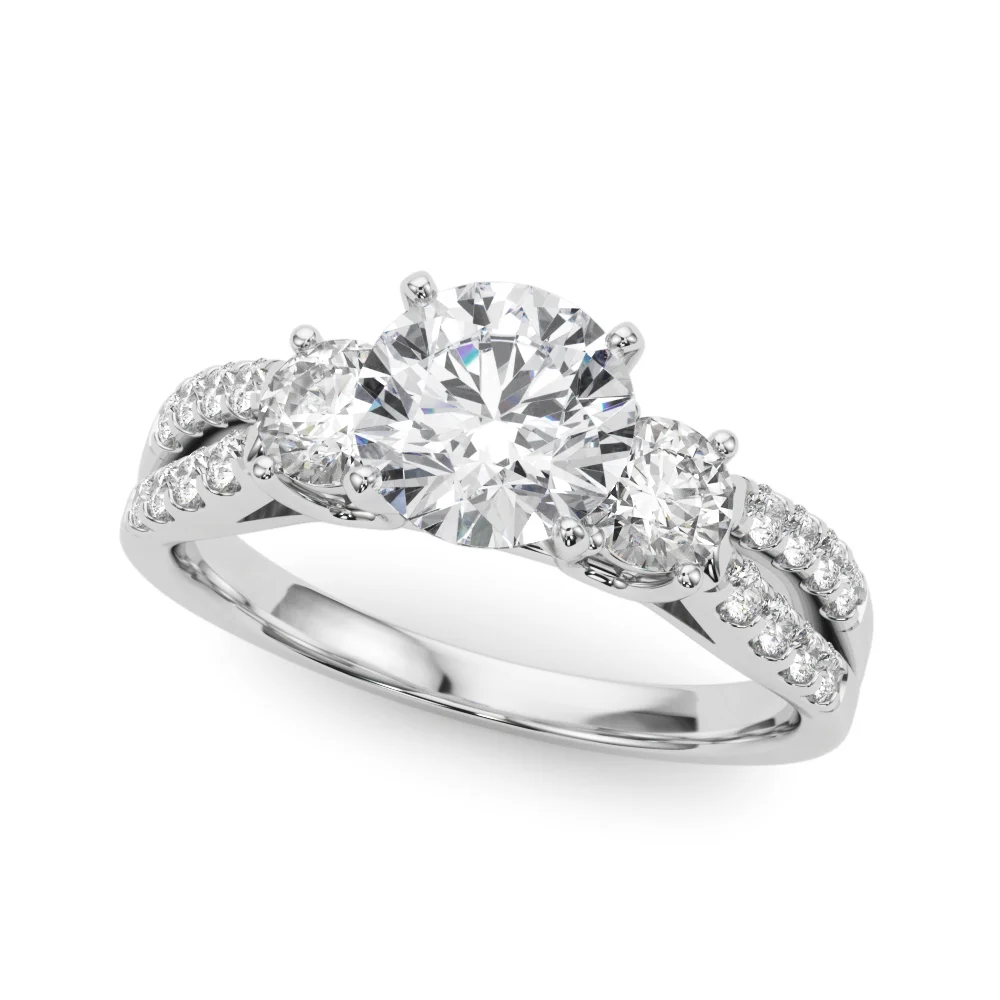 Three Stone Engagement Ring with Split Shank - Image 9