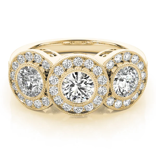 3-Stone Bezel Set Milgrain Halo Engagement Ring - Image 7