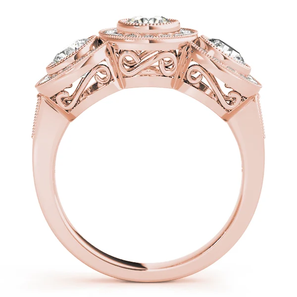 3-Stone Bezel Set Milgrain Halo Engagement Ring - Image 10