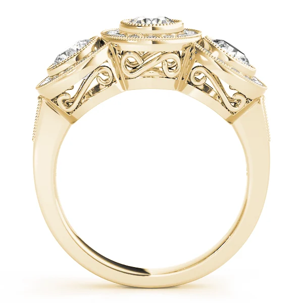 3-Stone Bezel Set Milgrain Halo Engagement Ring - Image 6