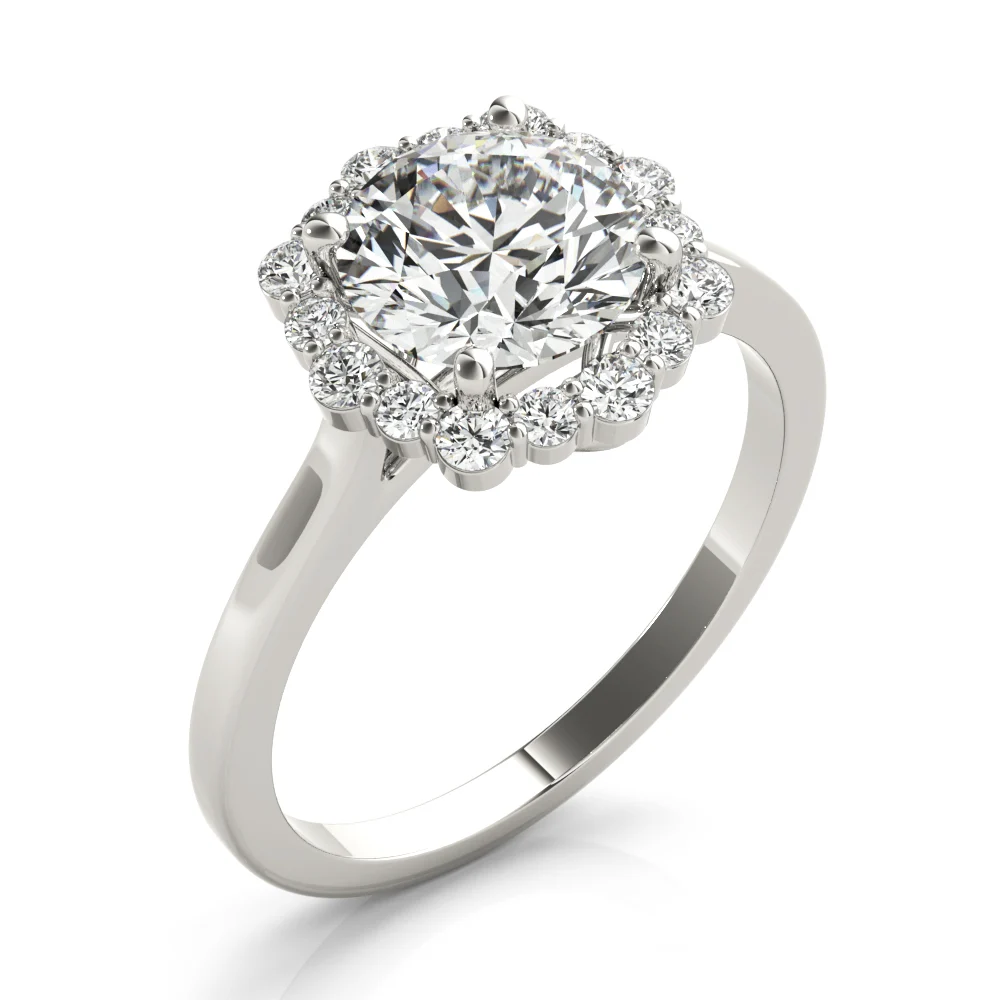 Solitaire Halo Prong Set Engagement Ring - Image 4