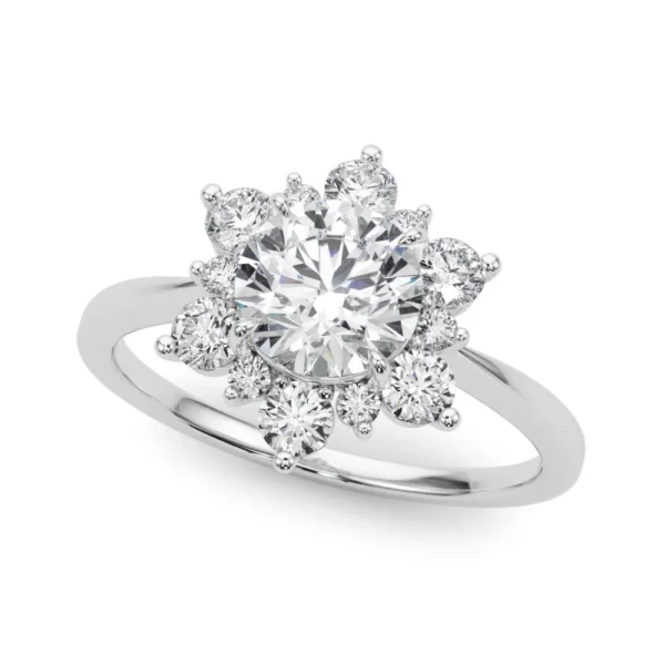 Round Floral Halo Engagement Ring