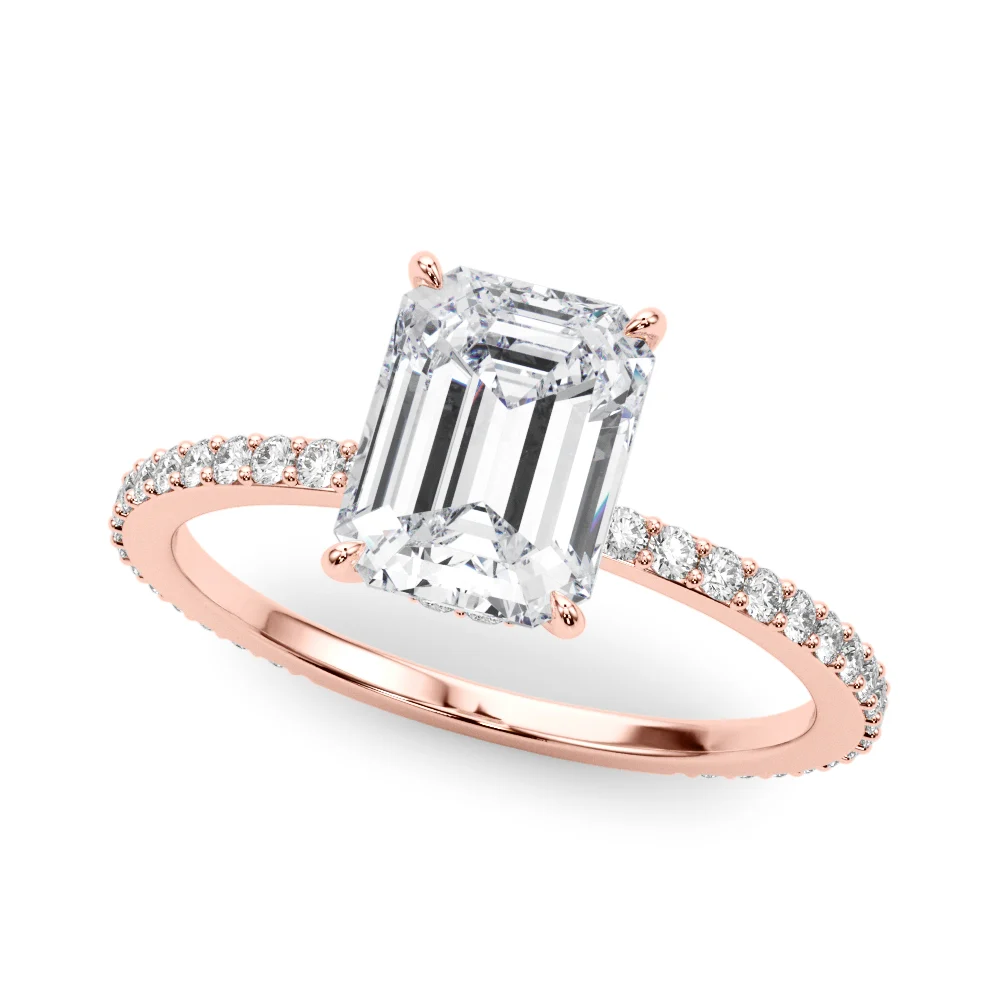 Emerald Cut Hidden Halo Engagement Ring - Image 11