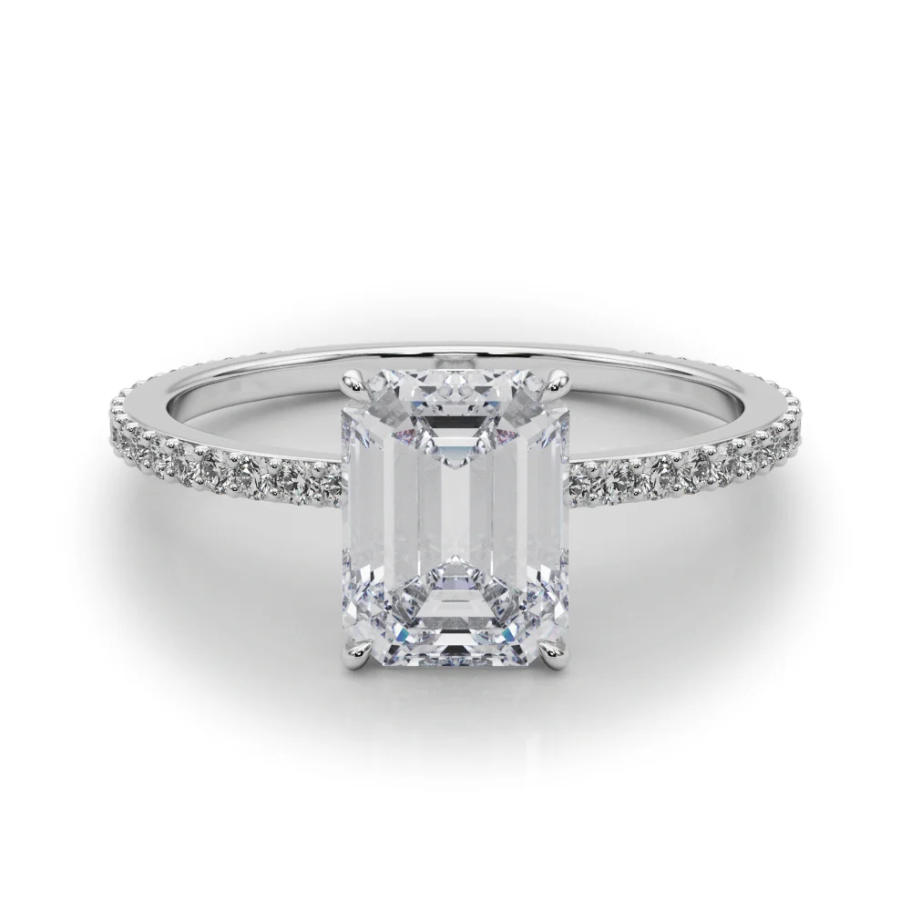 Emerald Cut Hidden Halo Engagement Ring - Image 3