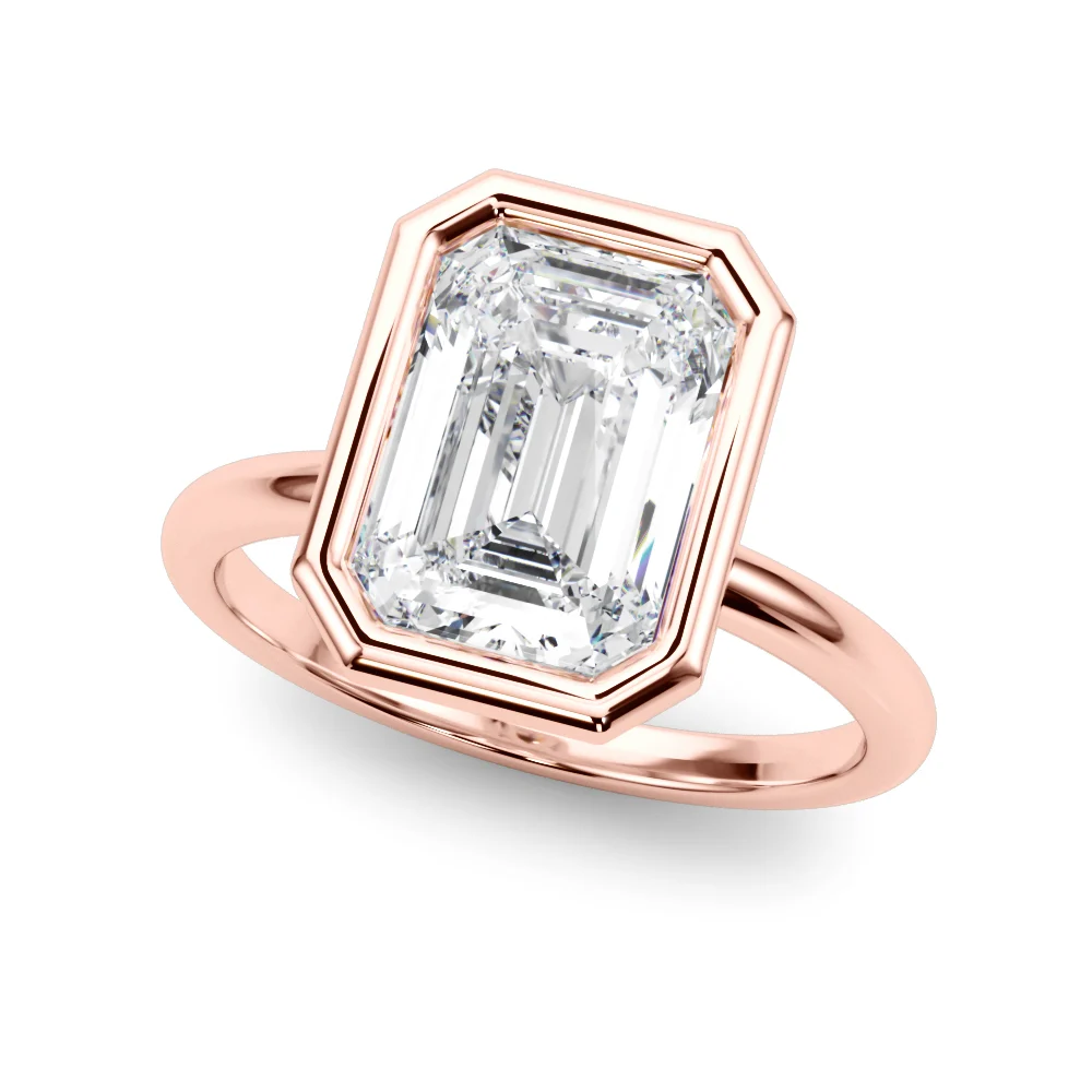 Solitaire Bezel Set Emerald Cut Engagement Ring - Image 10