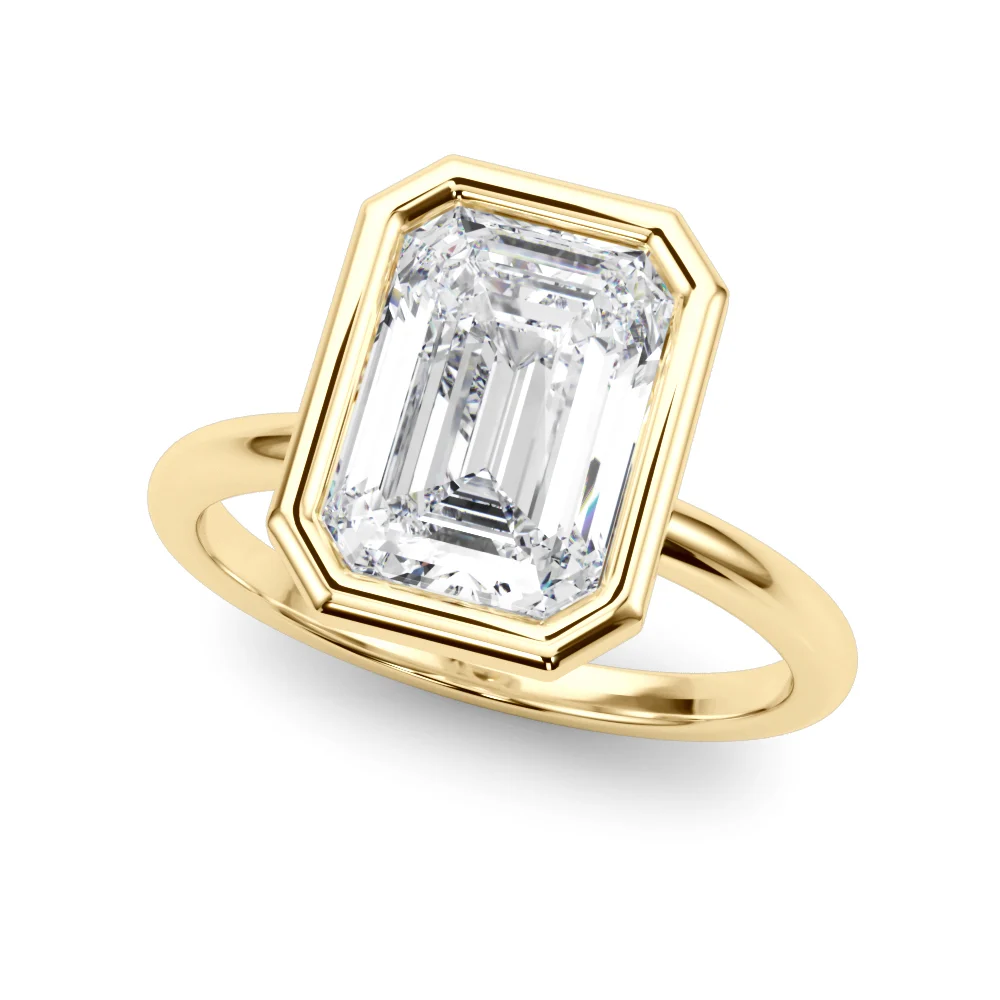 Solitaire Bezel Set Emerald Cut Engagement Ring - Image 6