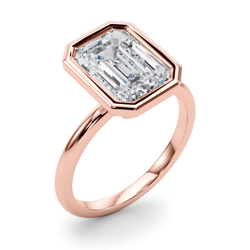 Solitaire Bezel Set Emerald Cut Engagement Ring - Image 13