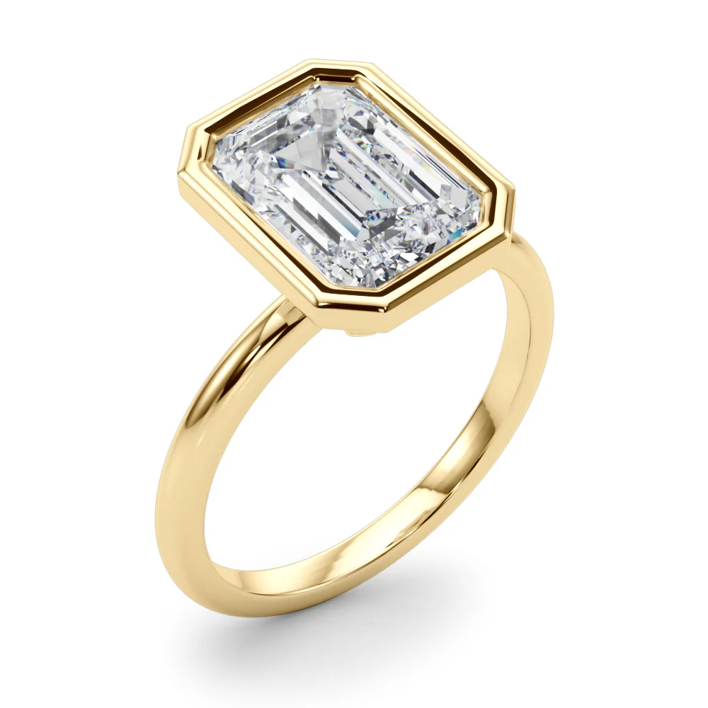 Solitaire Bezel Set Emerald Cut Engagement Ring - Image 9