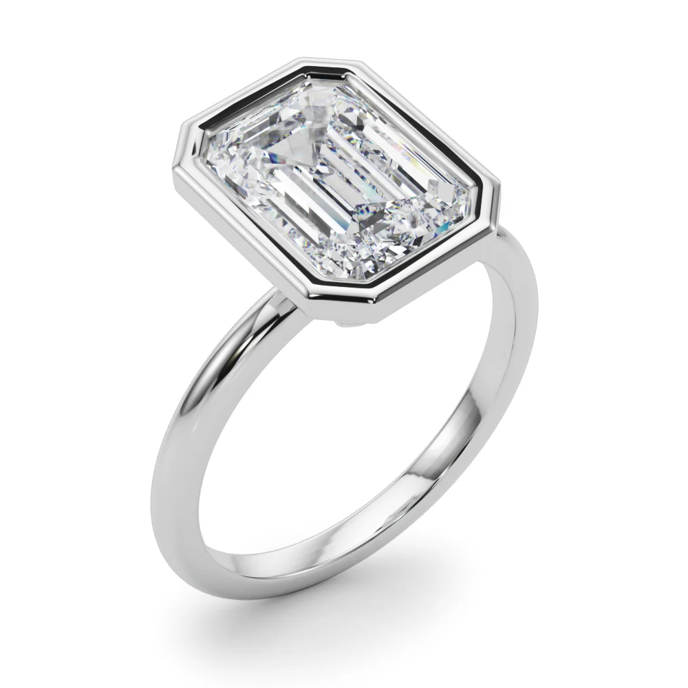 Solitaire Bezel Set Emerald Cut Engagement Ring - Image 4