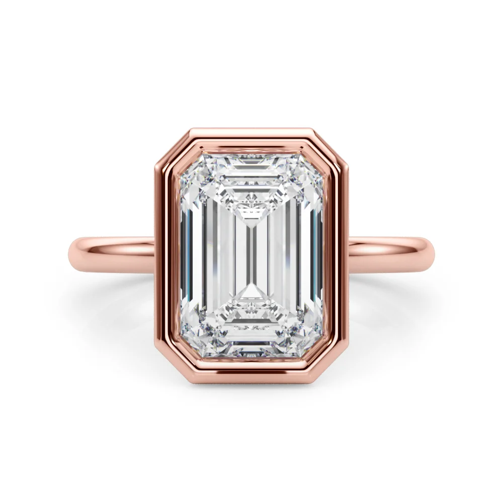 Solitaire Bezel Set Emerald Cut Engagement Ring - Image 12