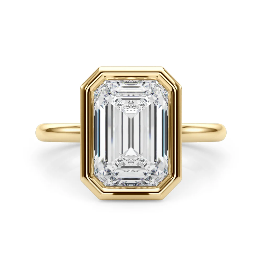 Solitaire Bezel Set Emerald Cut Engagement Ring - Image 8