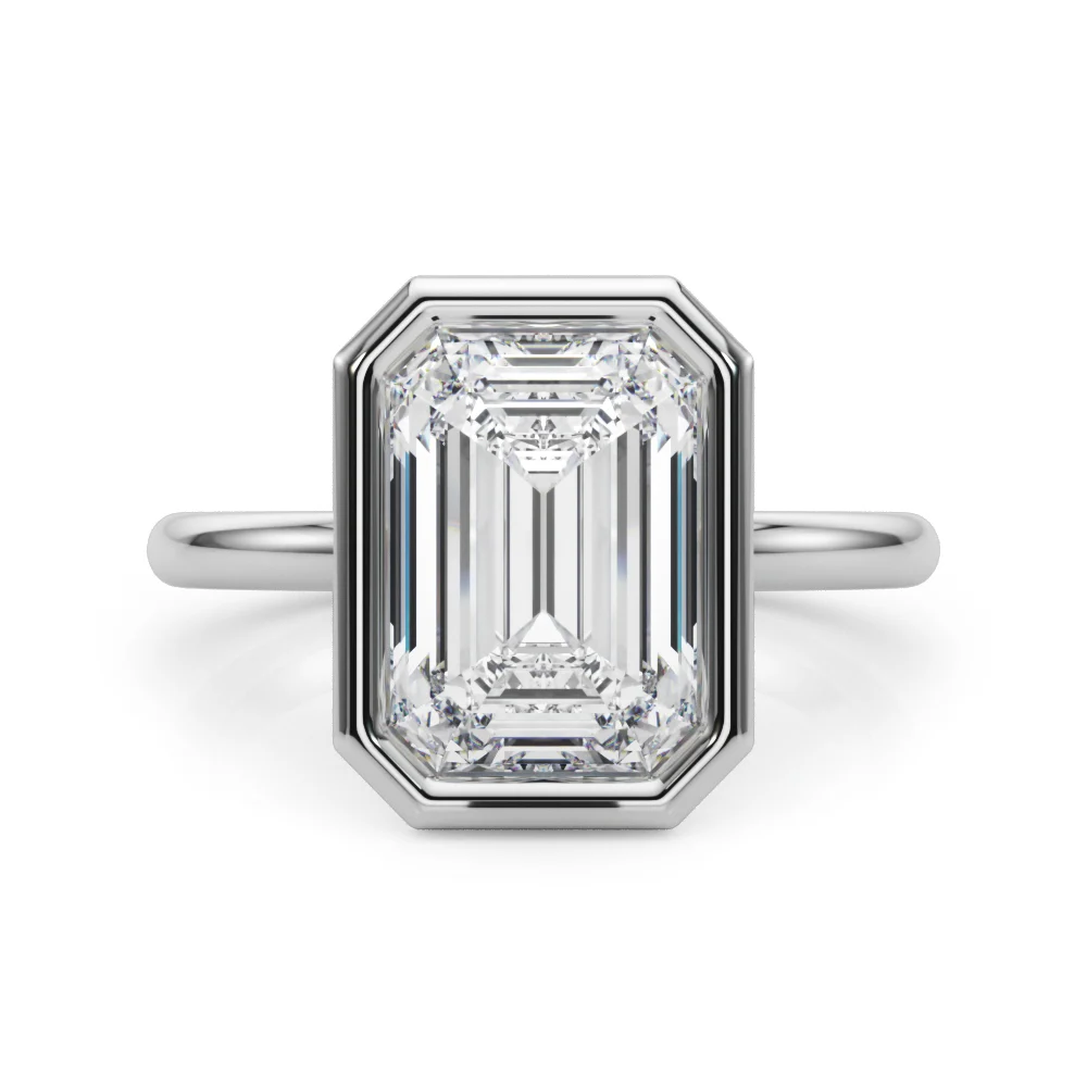 Solitaire Bezel Set Emerald Cut Engagement Ring - Image 3