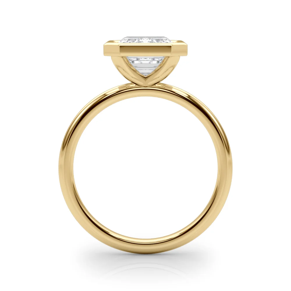 Solitaire Bezel Set Emerald Cut Engagement Ring - Image 7