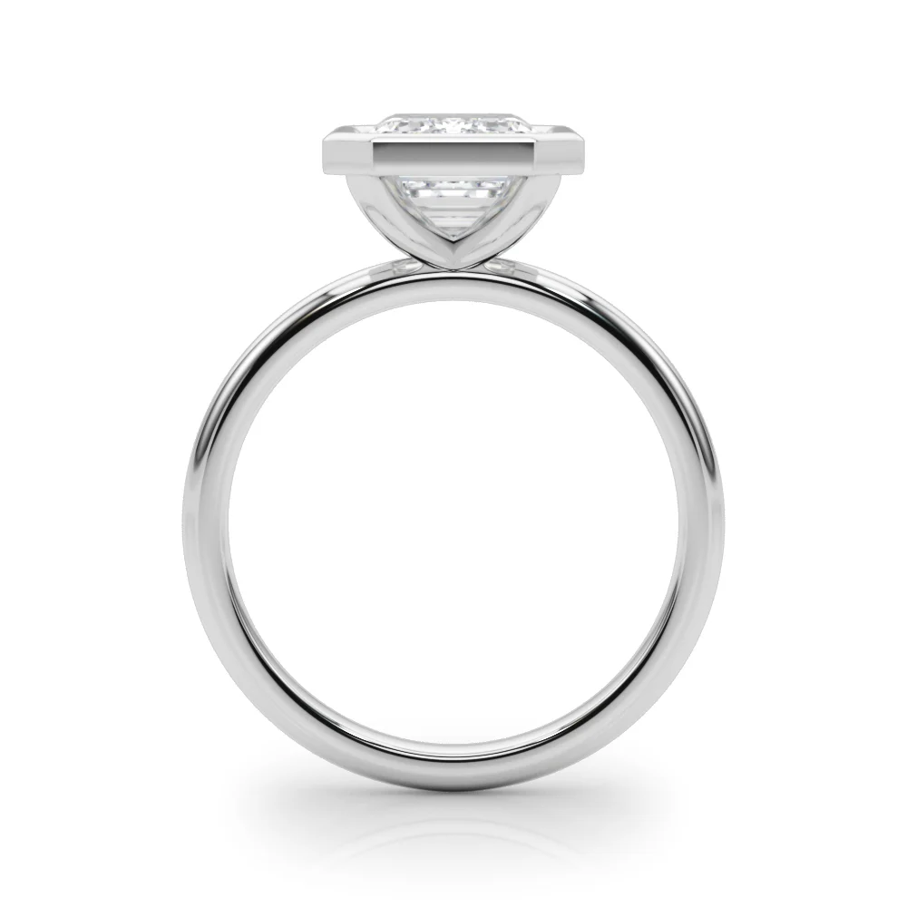 Solitaire Bezel Set Emerald Cut Engagement Ring - Image 2