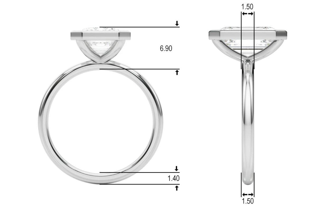 Solitaire Bezel Set Emerald Cut Engagement Ring - Image 5
