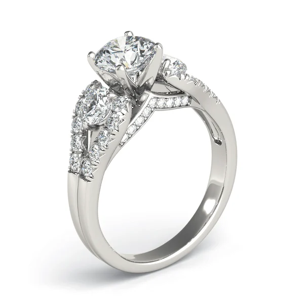 3-Stone Split Shank Hidden Halo Engagement Ring - Image 4