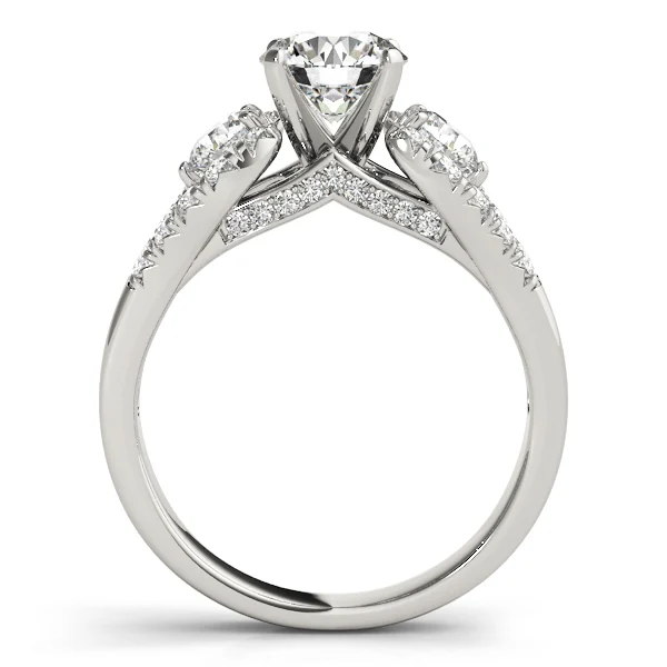 3-Stone Split Shank Hidden Halo Engagement Ring - Image 2