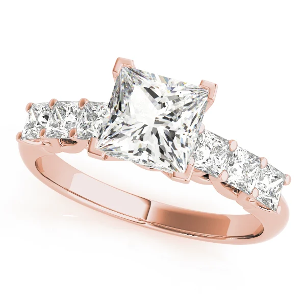 Single Row Princess Cut Trellis Engagement Ring - Image 7