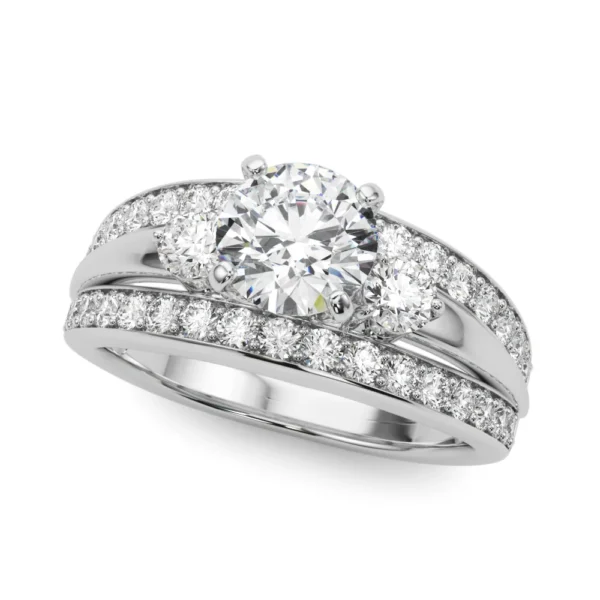 3-Stone Multirow Split Shank Engagement Ring