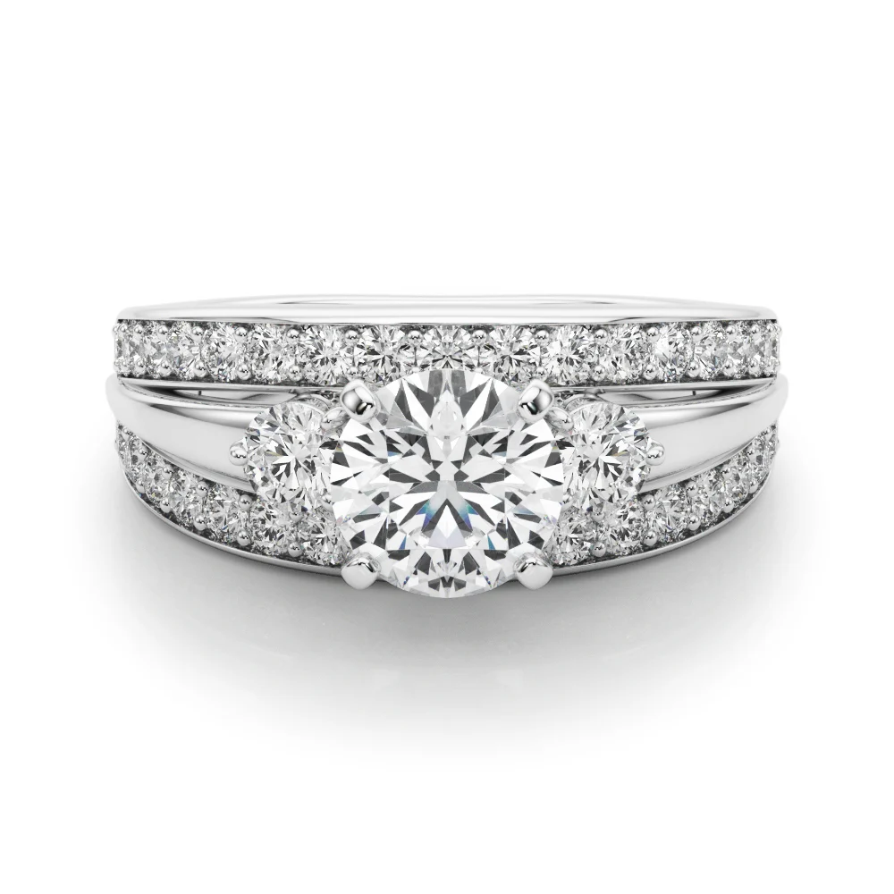 3-Stone Multirow Split Shank Engagement Ring - Image 3