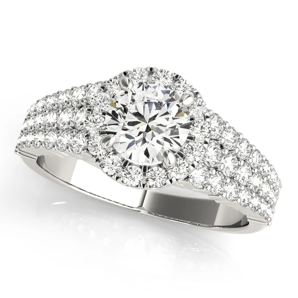 Multirow Pavé Round Halo Engagement Ring