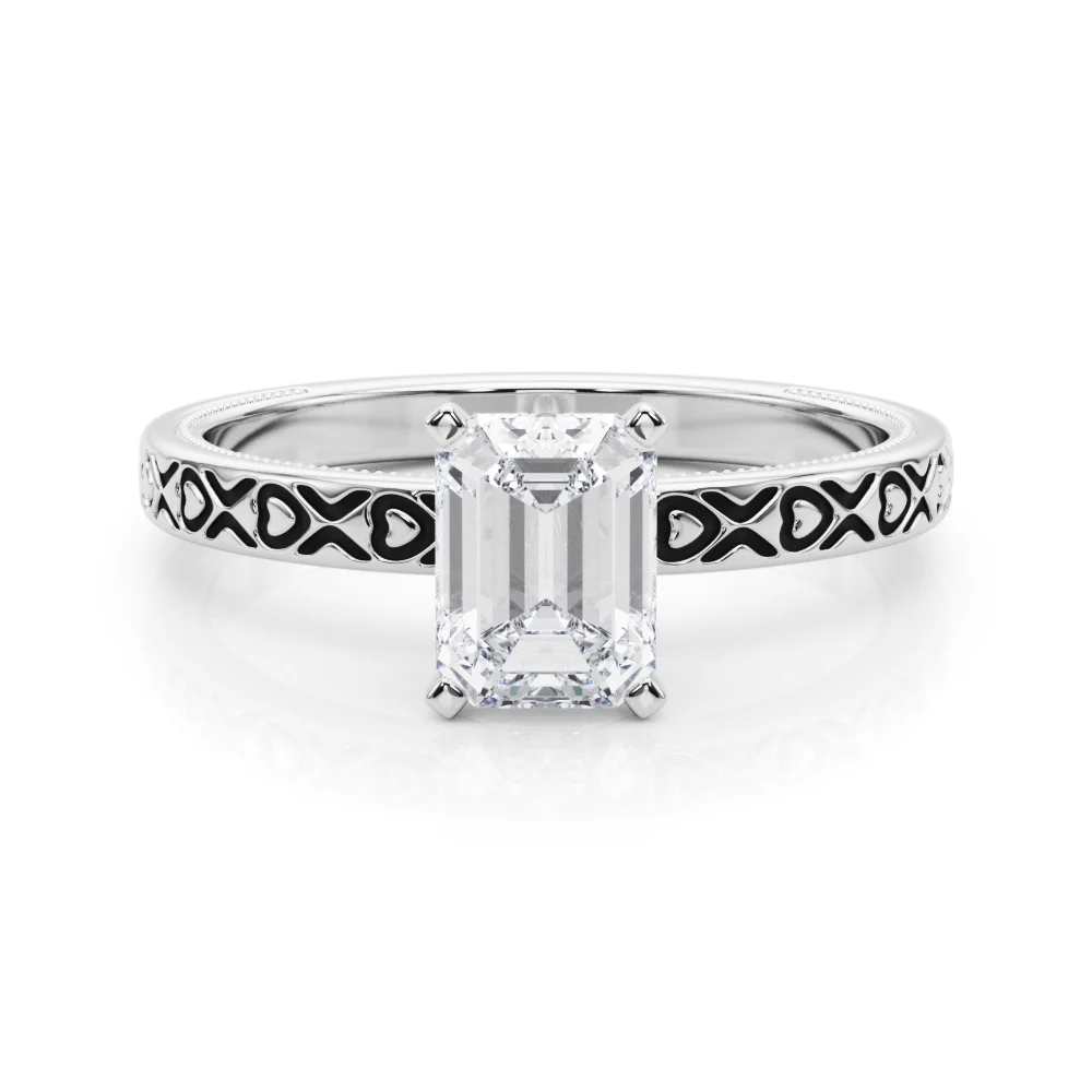 Vintage Style Heart Carved Engagement Ring - Image 15