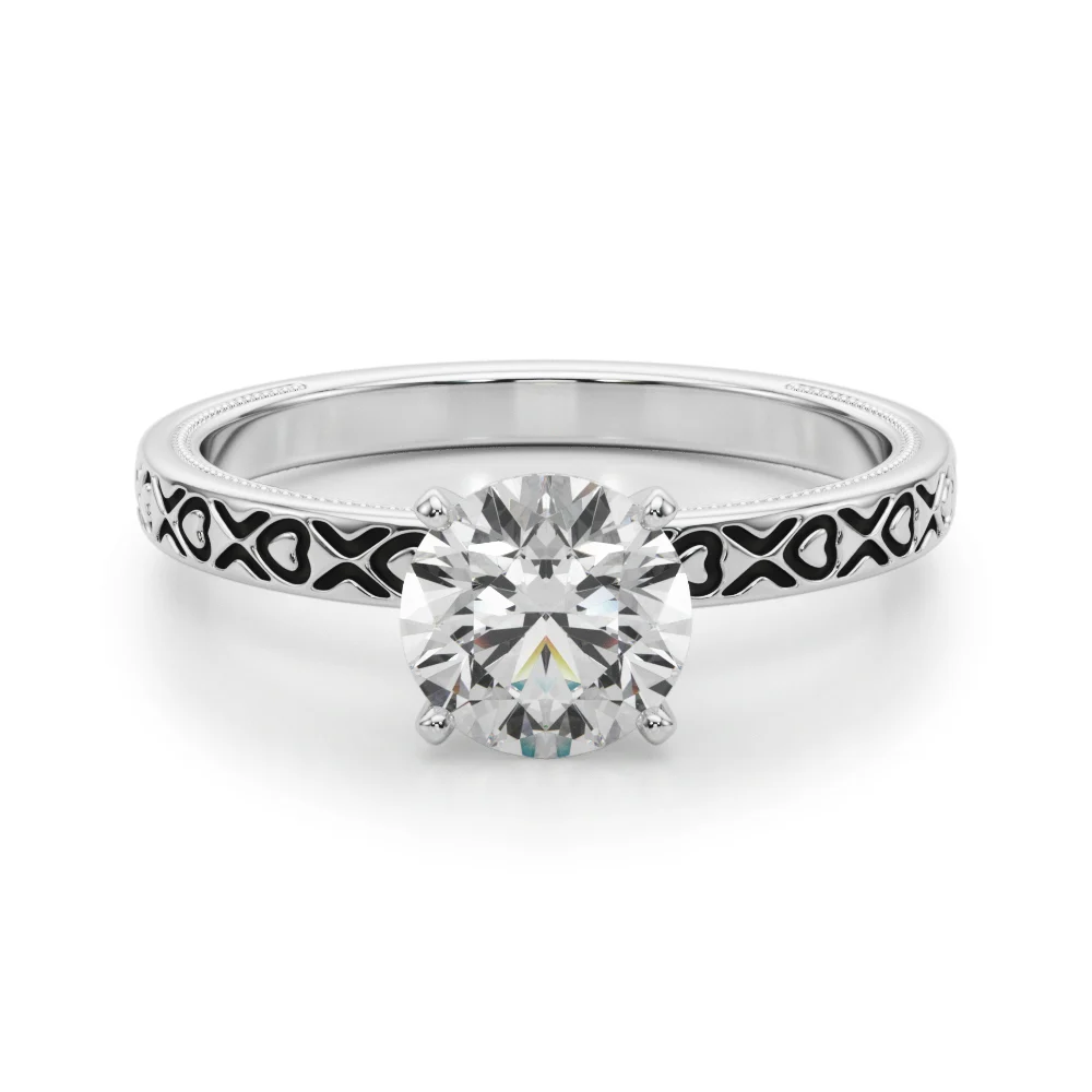 Vintage Style Heart Carved Engagement Ring - Image 4