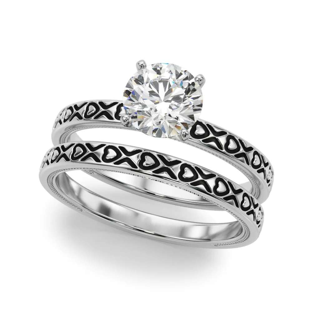 Vintage Style Heart Carved Engagement Ring - Image 3