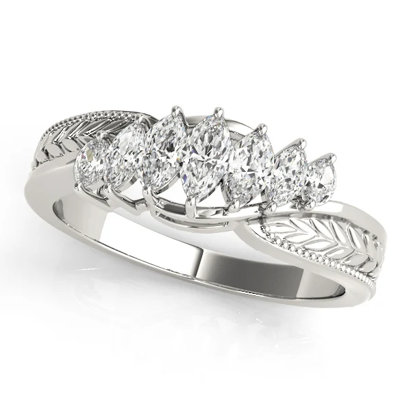Nature Inspired Filigree Milgrain Marquise Shape Wedding Bands