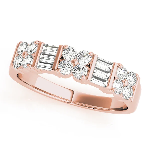 Alternating Baguette & Round Bar Set Wedding Rings - Image 5
