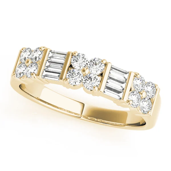 Alternating Baguette & Round Bar Set Wedding Rings - Image 3