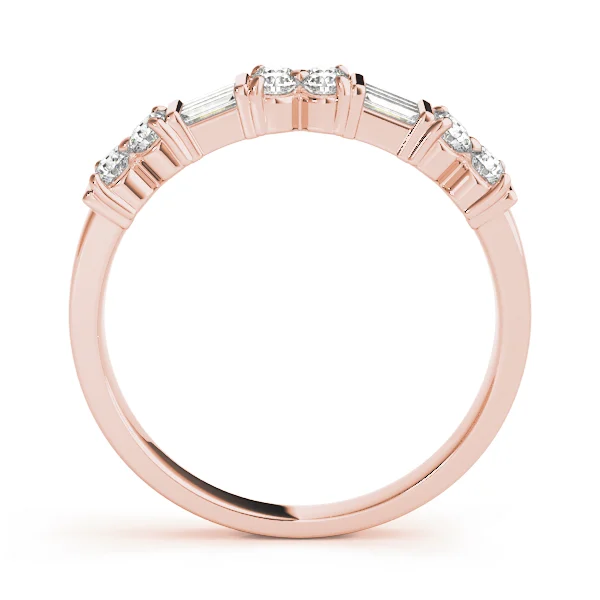 Alternating Baguette & Round Bar Set Wedding Rings - Image 6