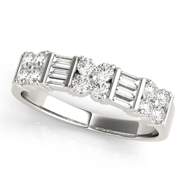 Alternating Baguette & Round Bar Set Wedding Rings