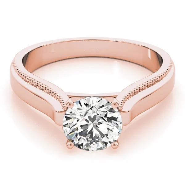 Solitaire Round Milgrain Cathedral Engagement Ring - Image 11