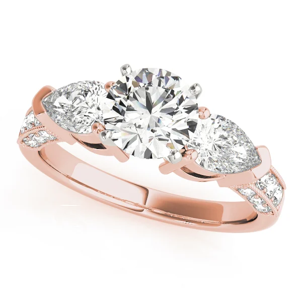 3-Stone Prong Set Pear Shape Milgrain Engagement Rings - Image 9